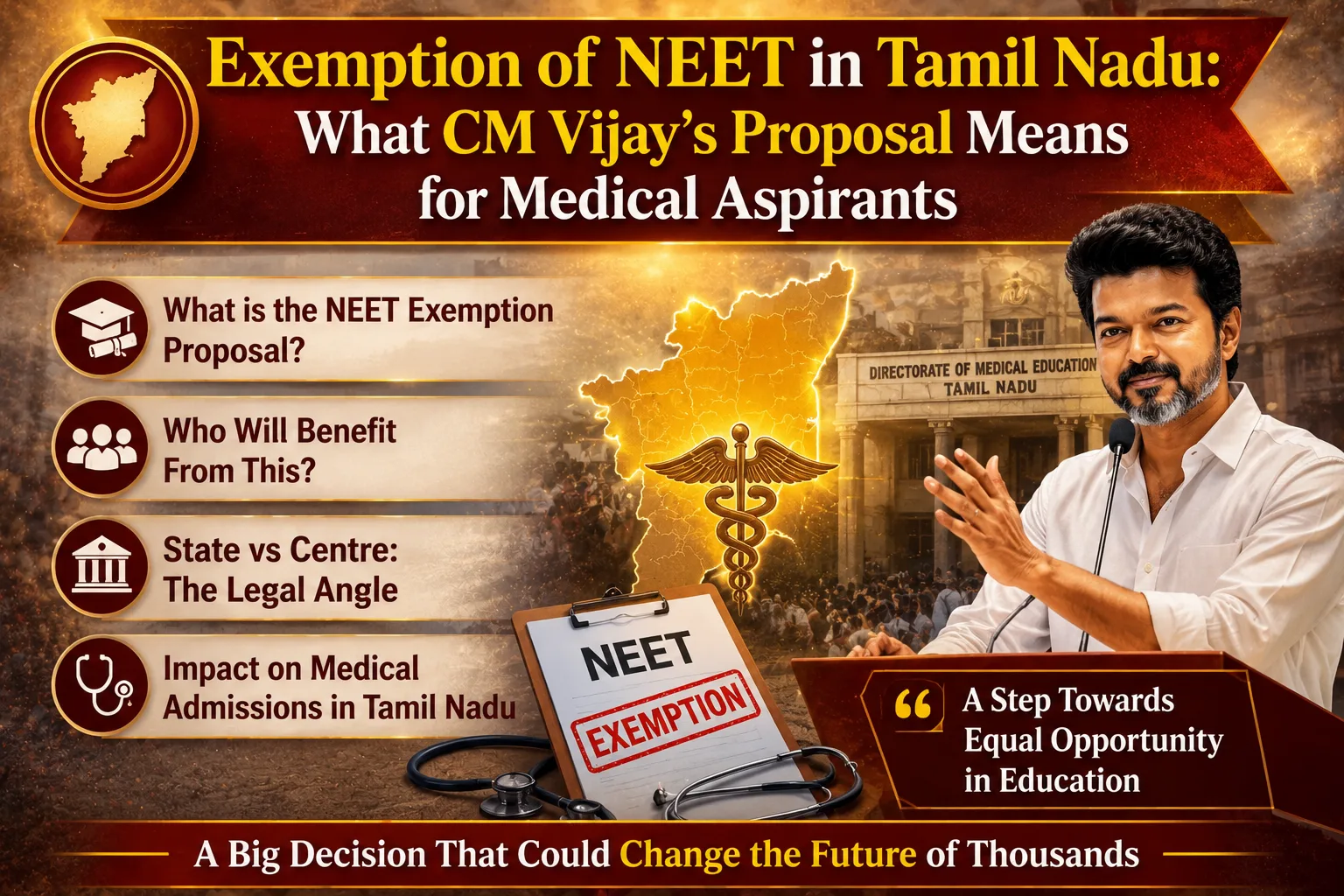 Exemption of NEET in Tamil Nadu: What CM Vijay’s Proposal Means for Medical Aspirants